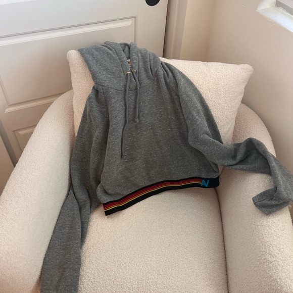 NWOT Aviator Nation Logo Stripe Crop Pullover Hoodie - Picture 4 of 8